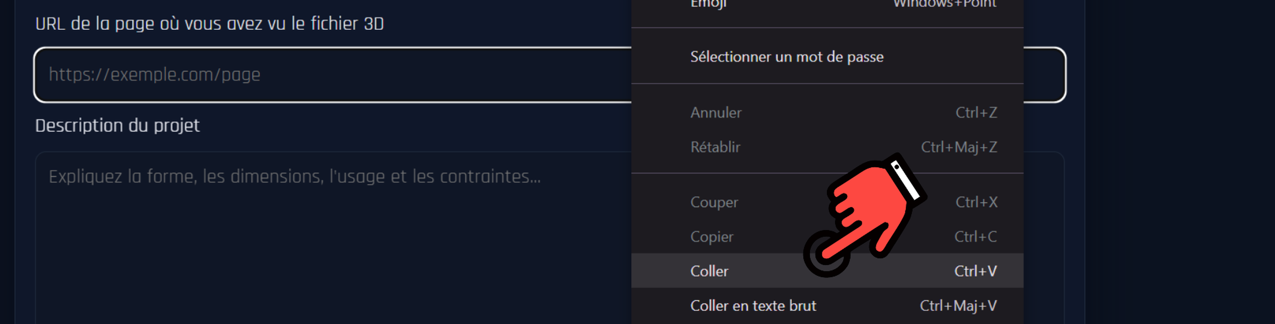 Coller l'URL dans le formulaire projet